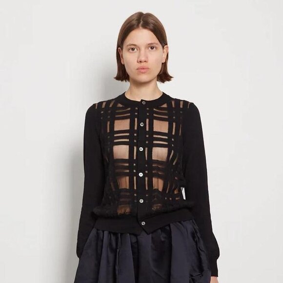 Comme des Garçons check intarsia cardigan with mesh panels - Picture 1 of 3